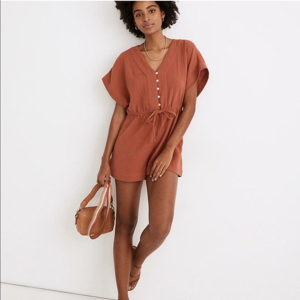Madewell gauze cover-up drawstring romper